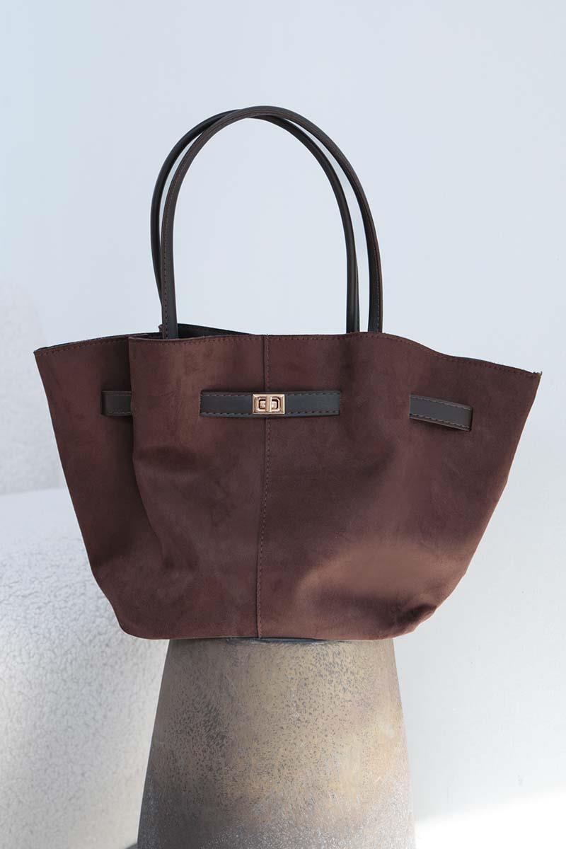 Çıtçıt Kapamalı Süet El Ve Omuz Çantası