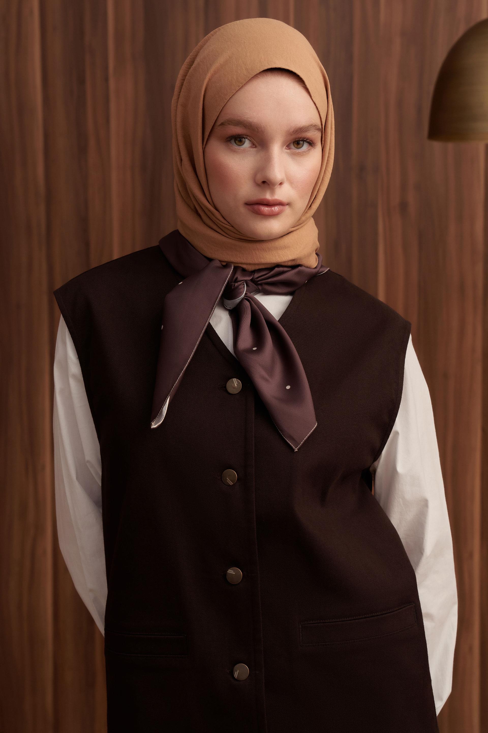 Kahve-Desenli Çok Kullanımlı Fular