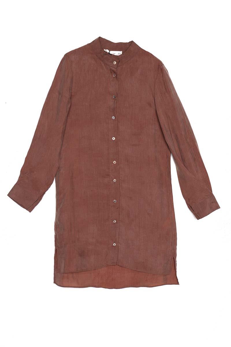 Dik Yakalı Kolu Pileli  Gömlek Tunik