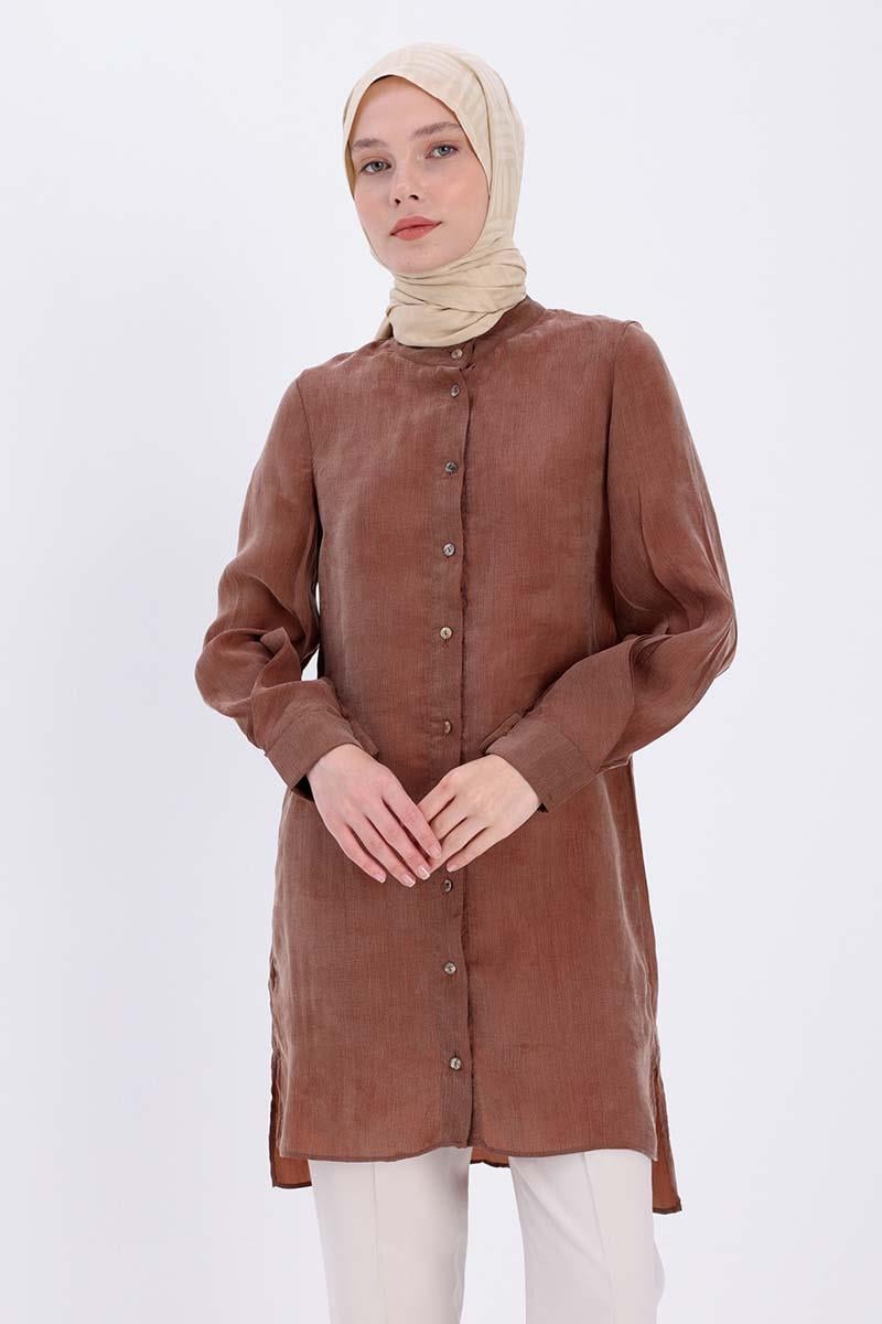 Dik Yakalı Kolu Pileli  Gömlek Tunik