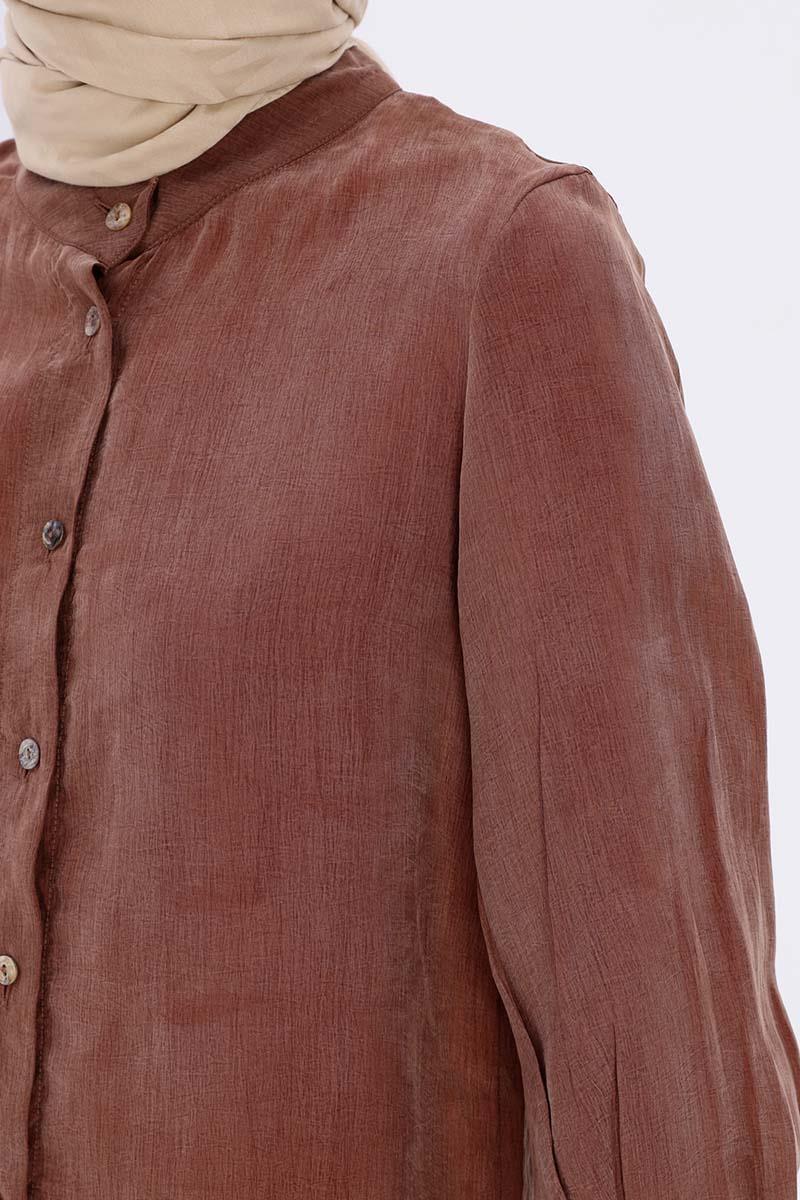 Dik Yakalı Kolu Pileli  Gömlek Tunik