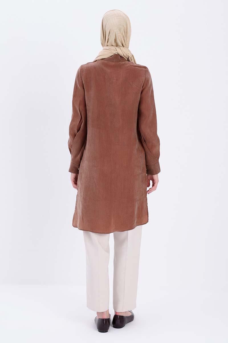 Dik Yakalı Kolu Pileli  Gömlek Tunik