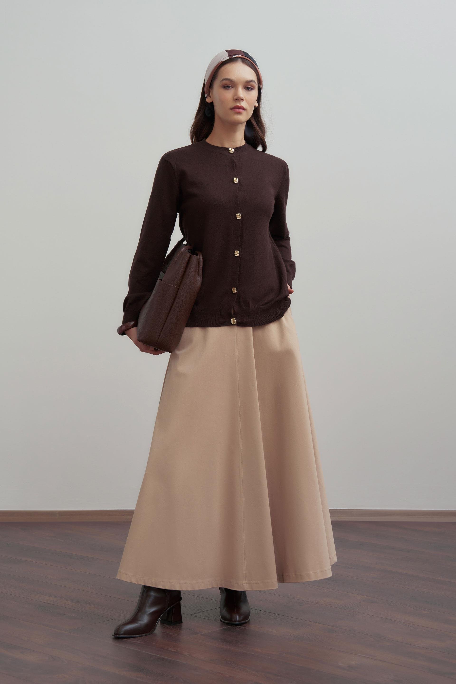 Kahve-Gold Dügmeli Hırka