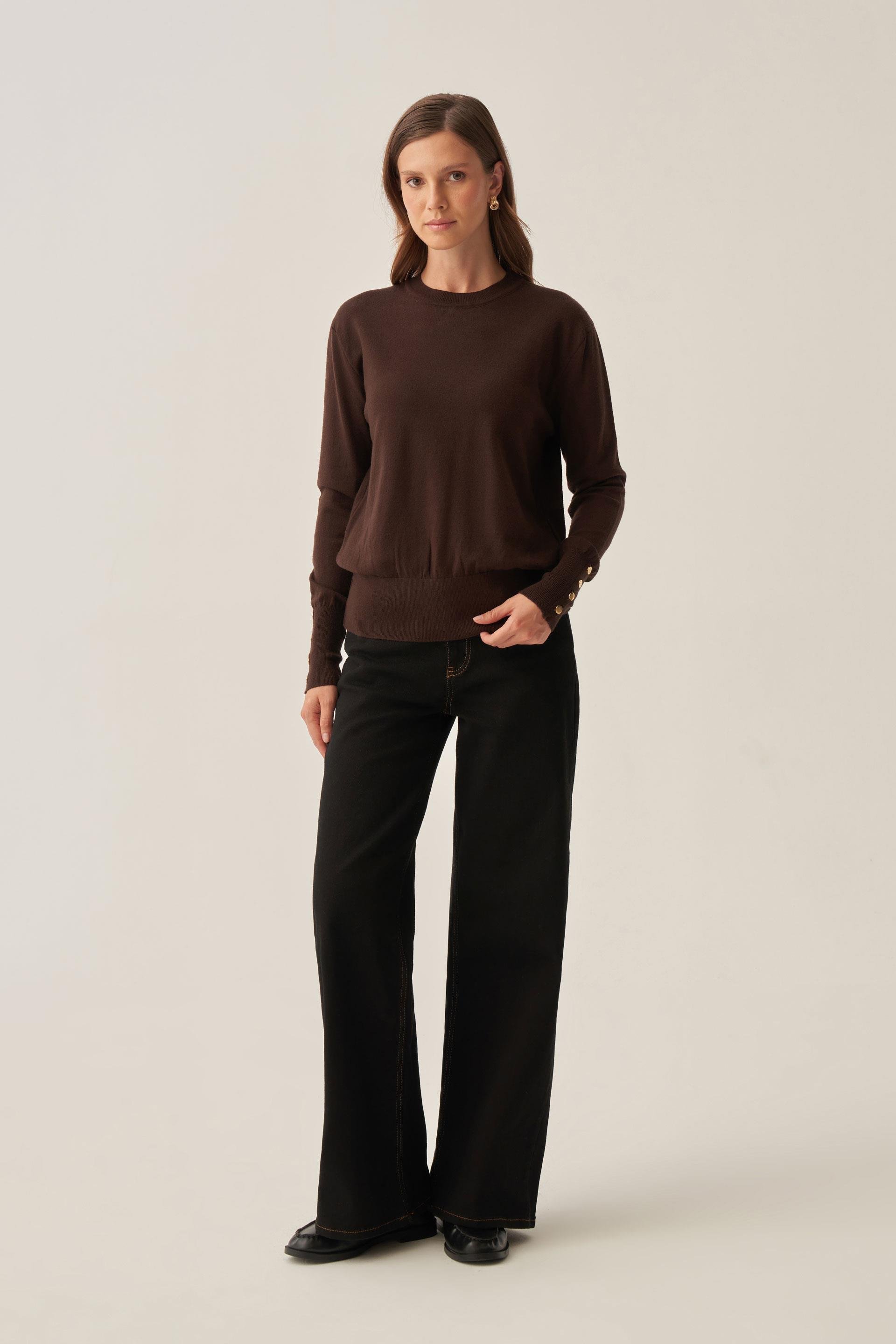 Kahve-Gold Dügmeli Kazak