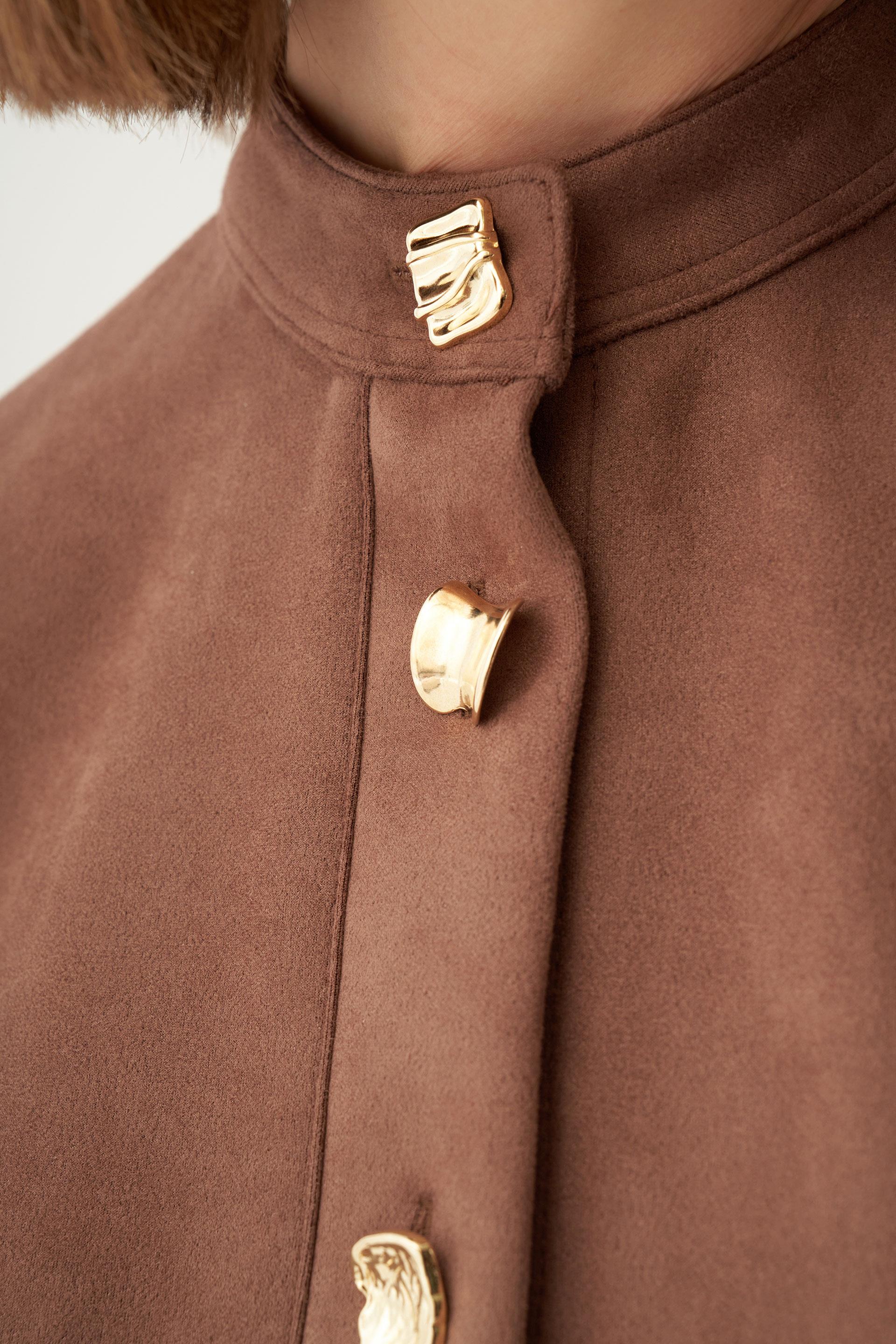 Kahve-Gold Düğmeli Süet Tunik