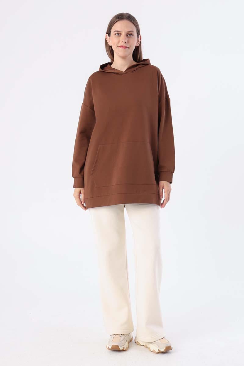 Kahve-Kapüşonlu Sweat Tunik