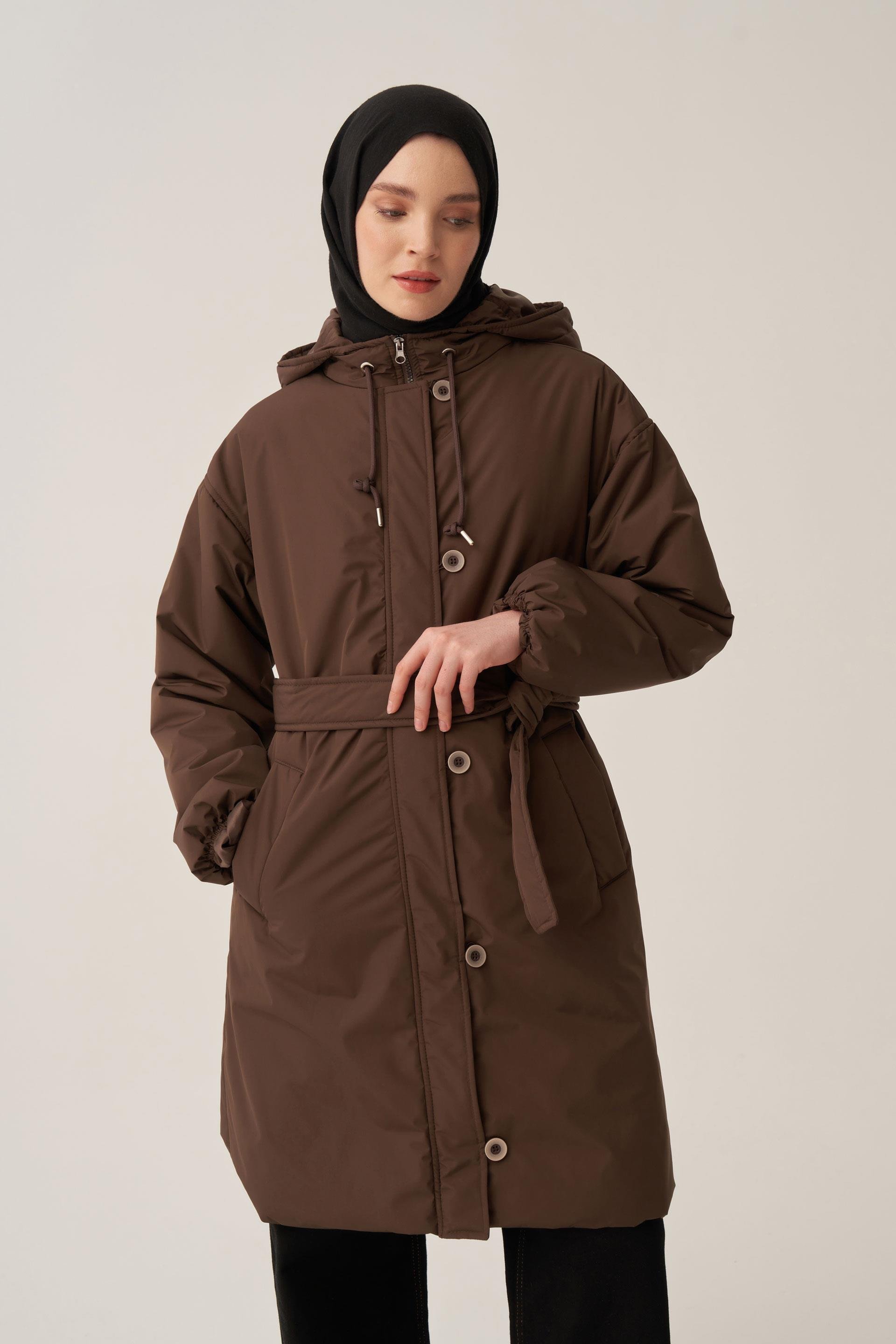 Kahve-Kemerli Relax Şişme Mont