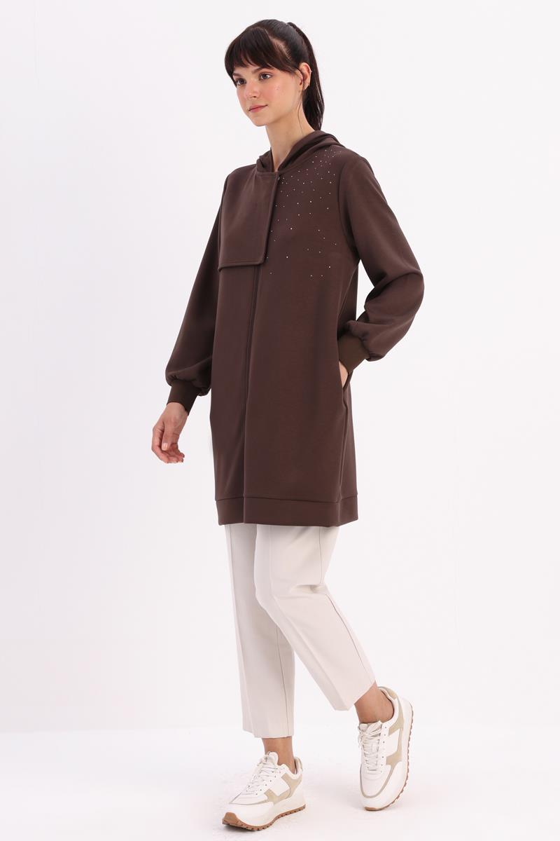 Stone Detailed Hooded Cardigan