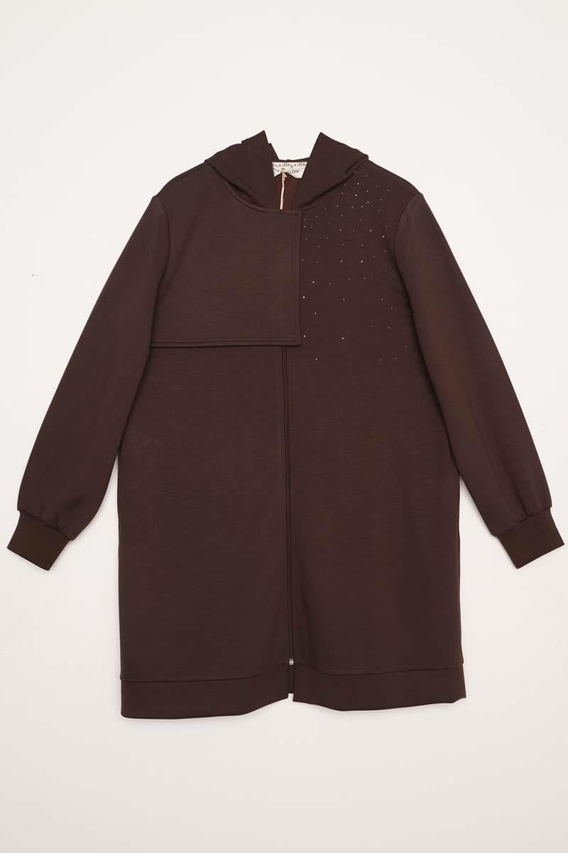 Stone Detailed Hooded Cardigan