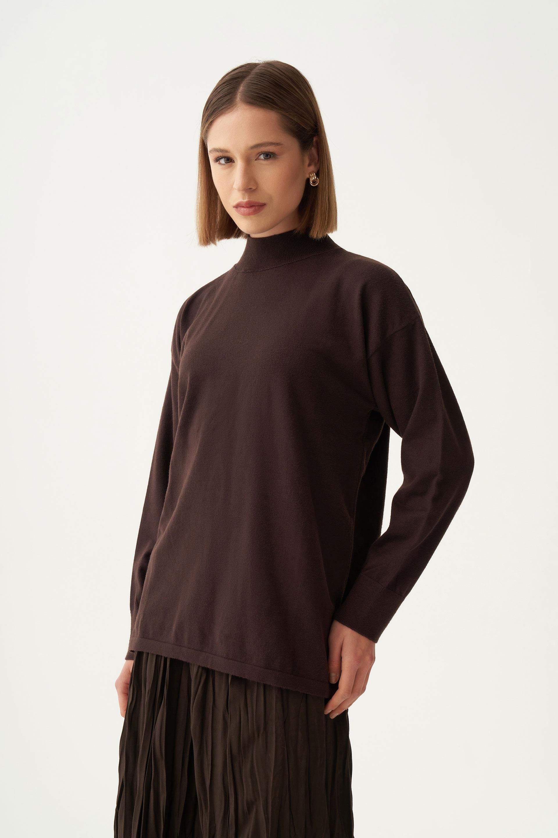 Kahve-Yarım Balıkçı Kolsuz Kazak