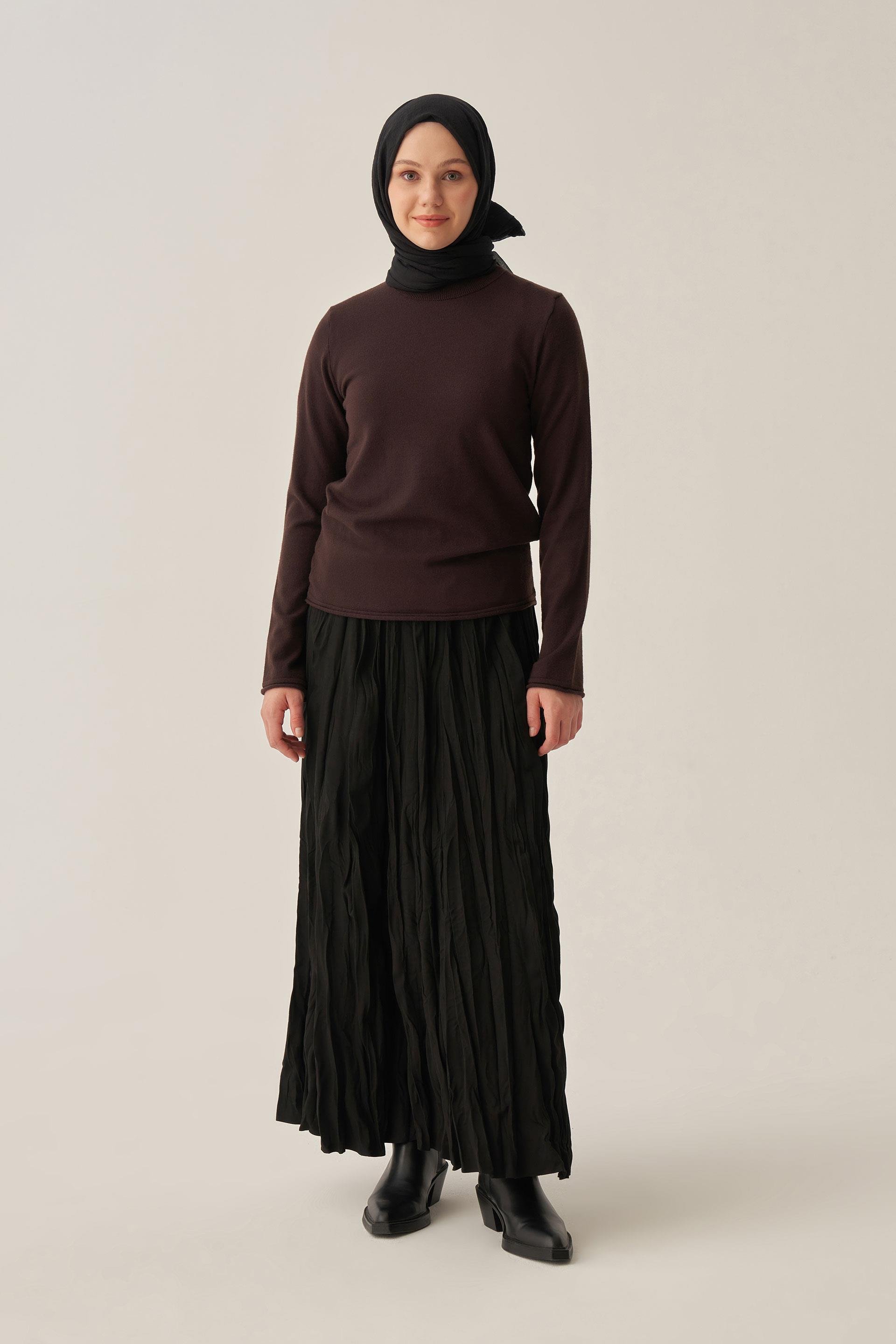 Kahve-Yarım Balıkçı Uzun Kol Kazak