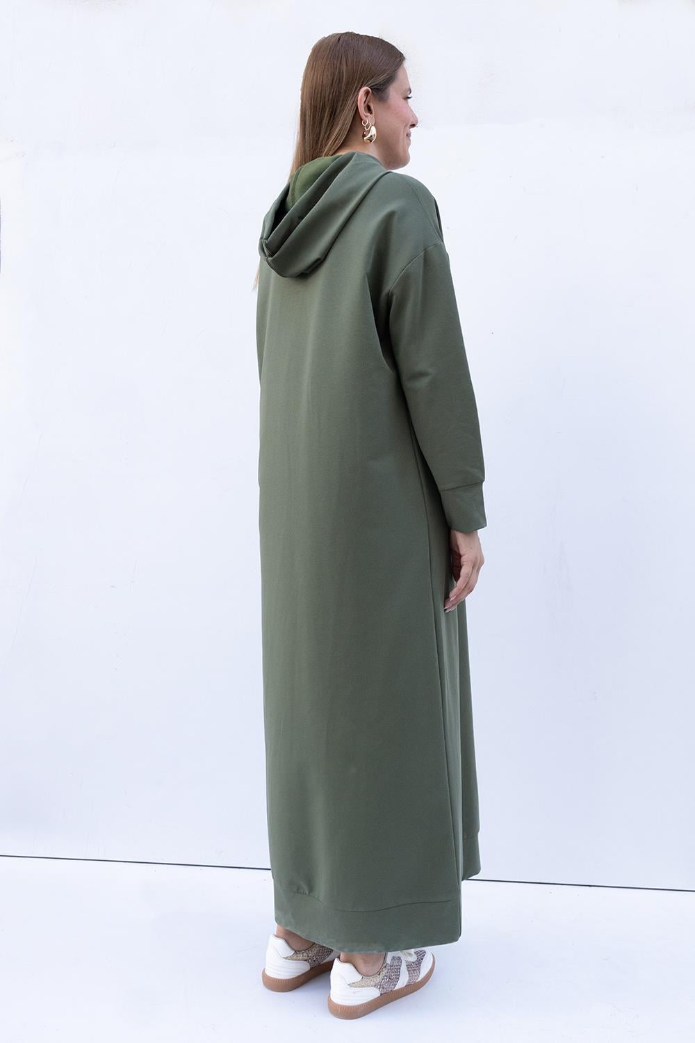 Kapüşonlu Likralı Örme Elbise