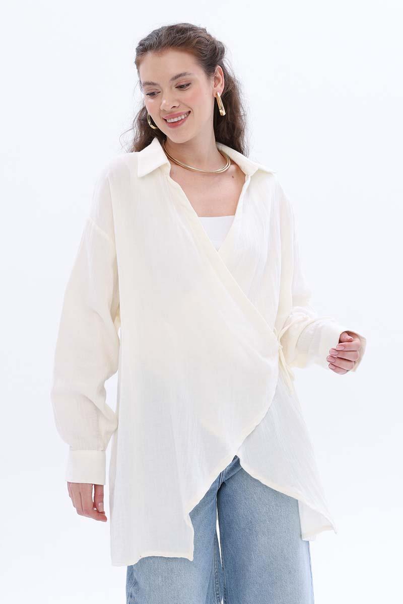 %100 Pamuklu Müslin Kumaş  Gömlek Yaka Kimono