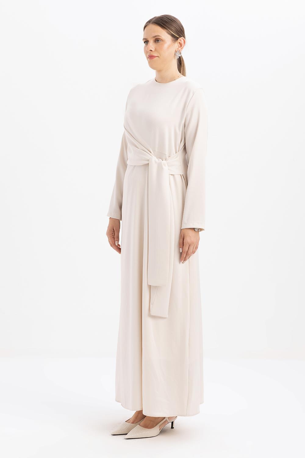 Kemik-Kuşaklı Saten Elbise