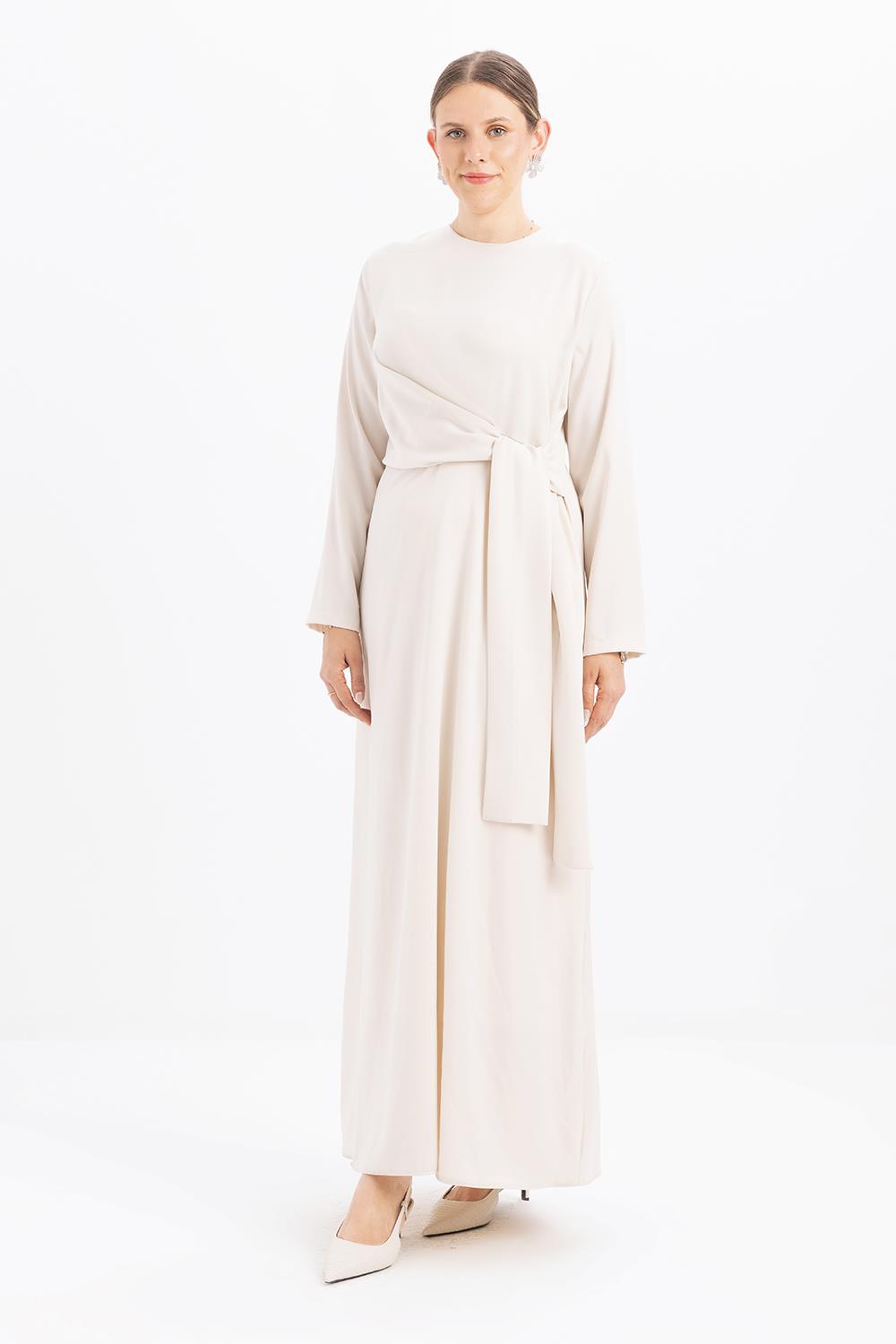 Kemik-Kuşaklı Saten Elbise