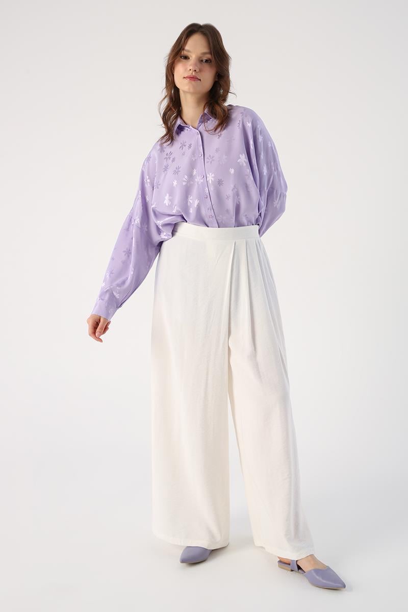 Elastic Waist Pleated Front Pleated Wide Leg Trousers