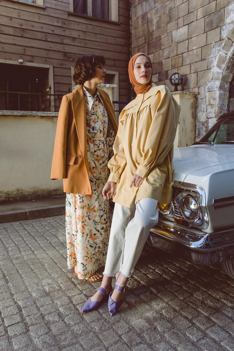 %100 Pamuk Hakim Yaka Pileli Pamuklu Tunik