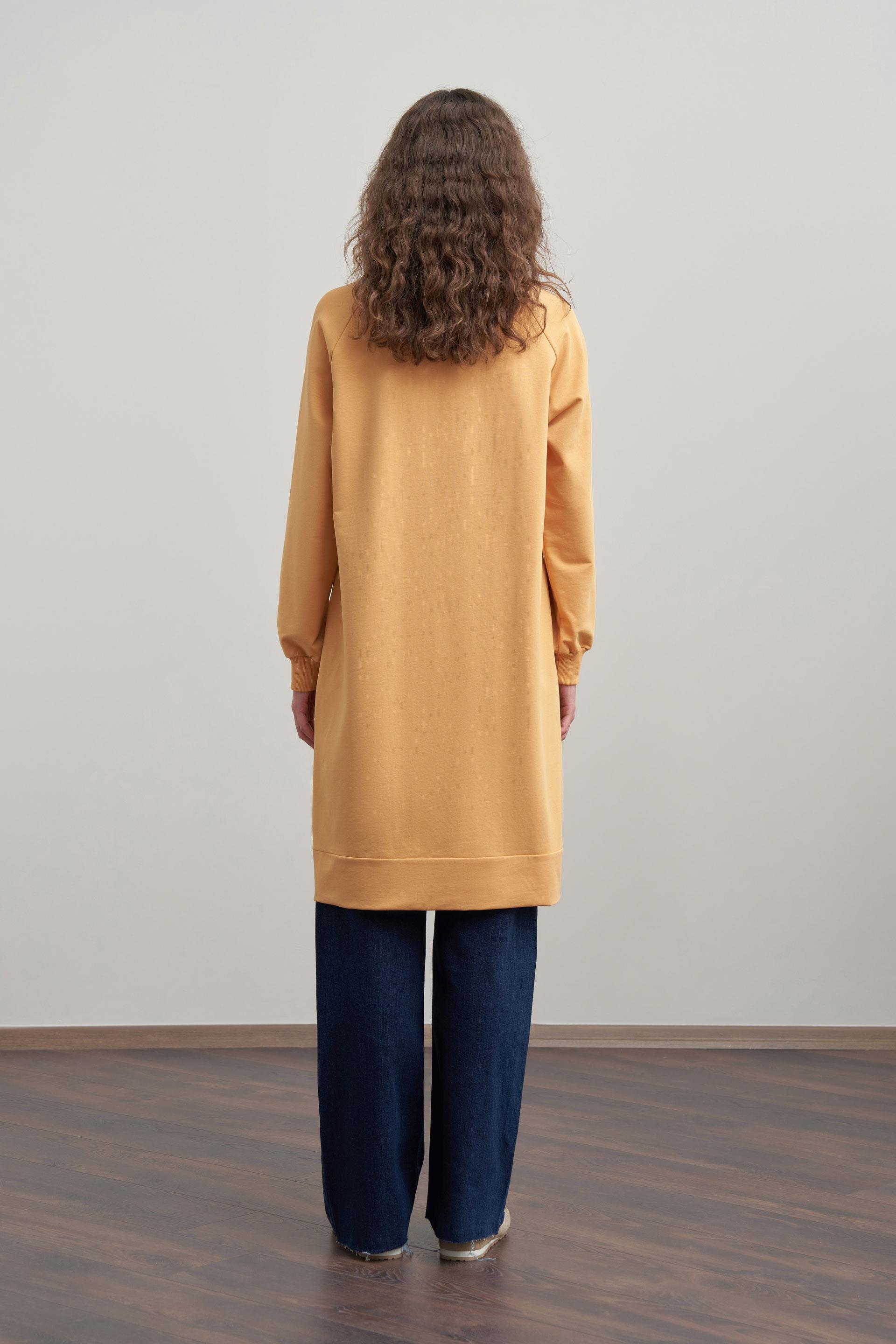 Kirli Sarı-Pamuklu Yaprak Desenli Tunik