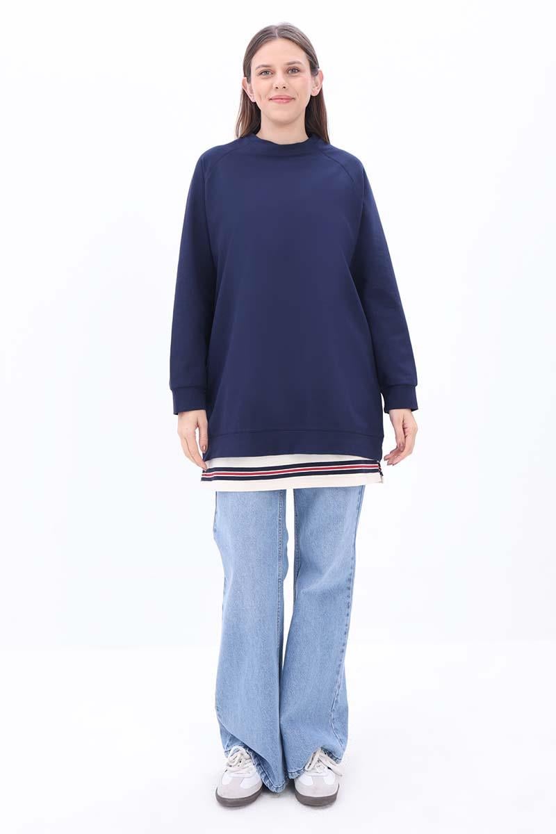 Pamuklu Çizgili İçlik Gömlek Etek