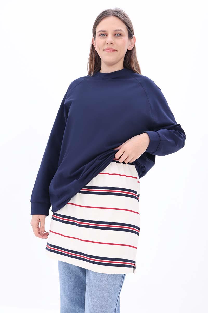 Pamuklu Çizgili İçlik Gömlek Etek