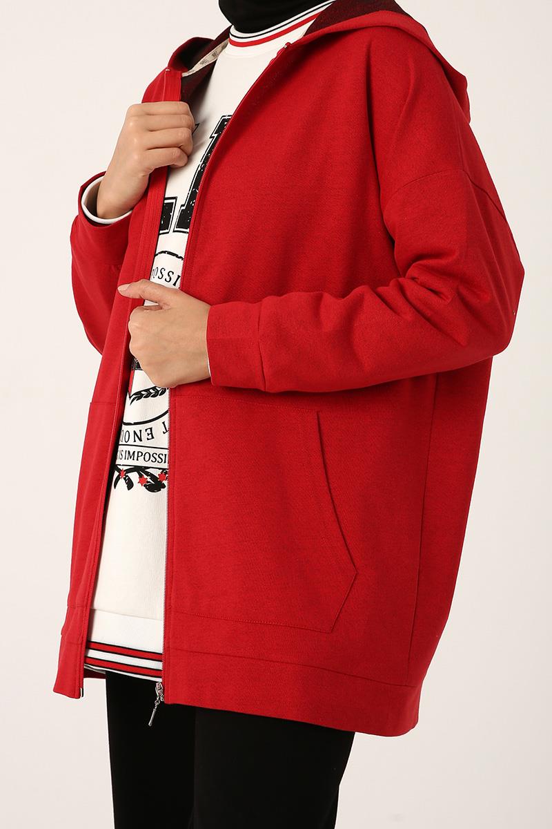 Kapüşonlu Fermuarlı Sweat Hırka