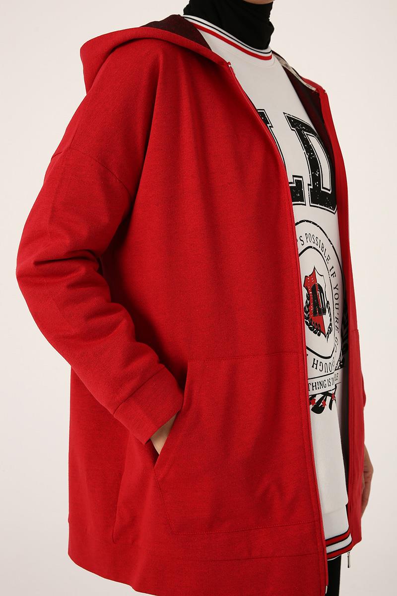 Kapüşonlu Fermuarlı Sweat Hırka