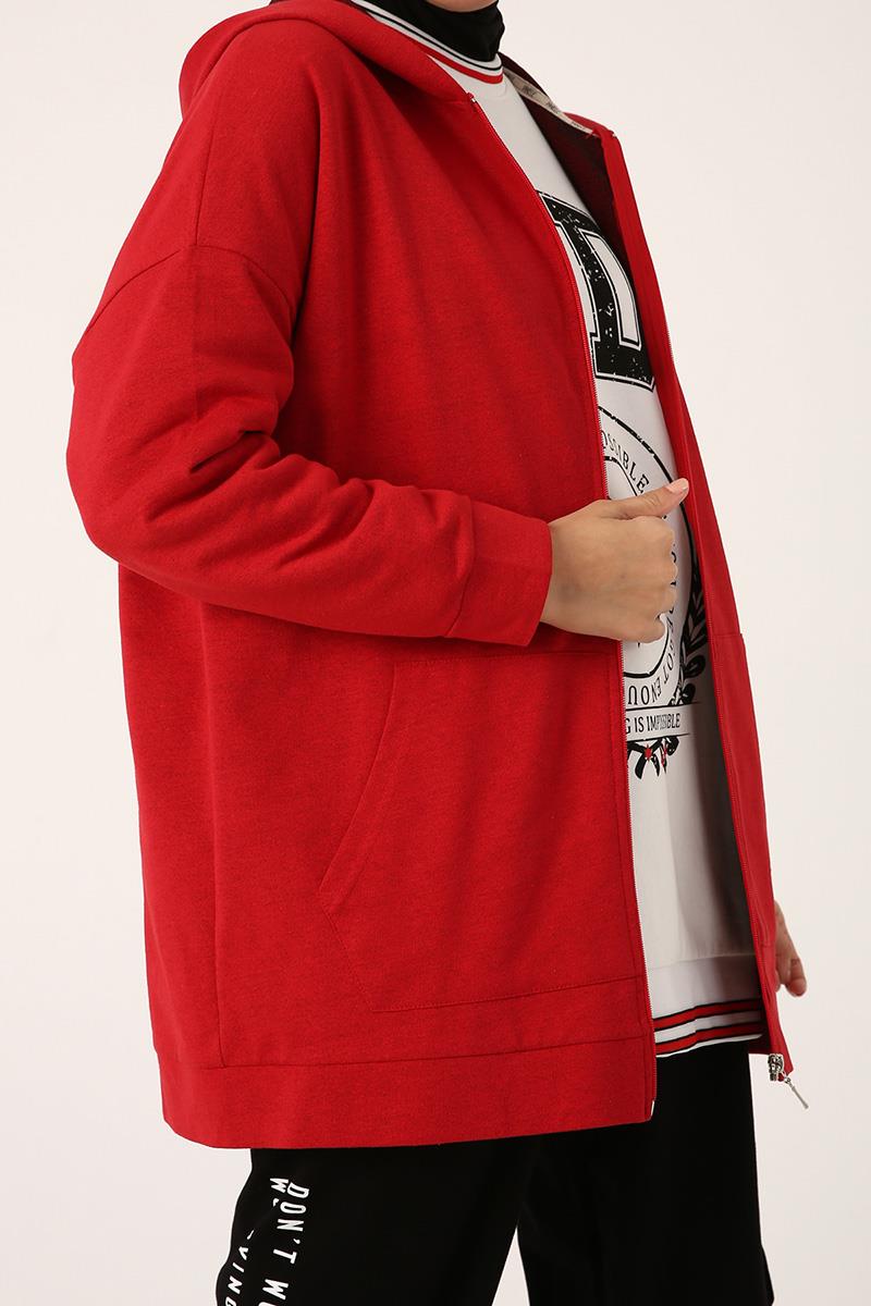 Kapüşonlu Fermuarlı Sweat Hırka