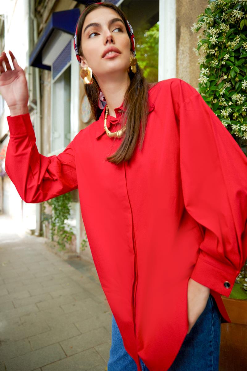 Oversize Kol Pile Detaylı Gömlek Tunik