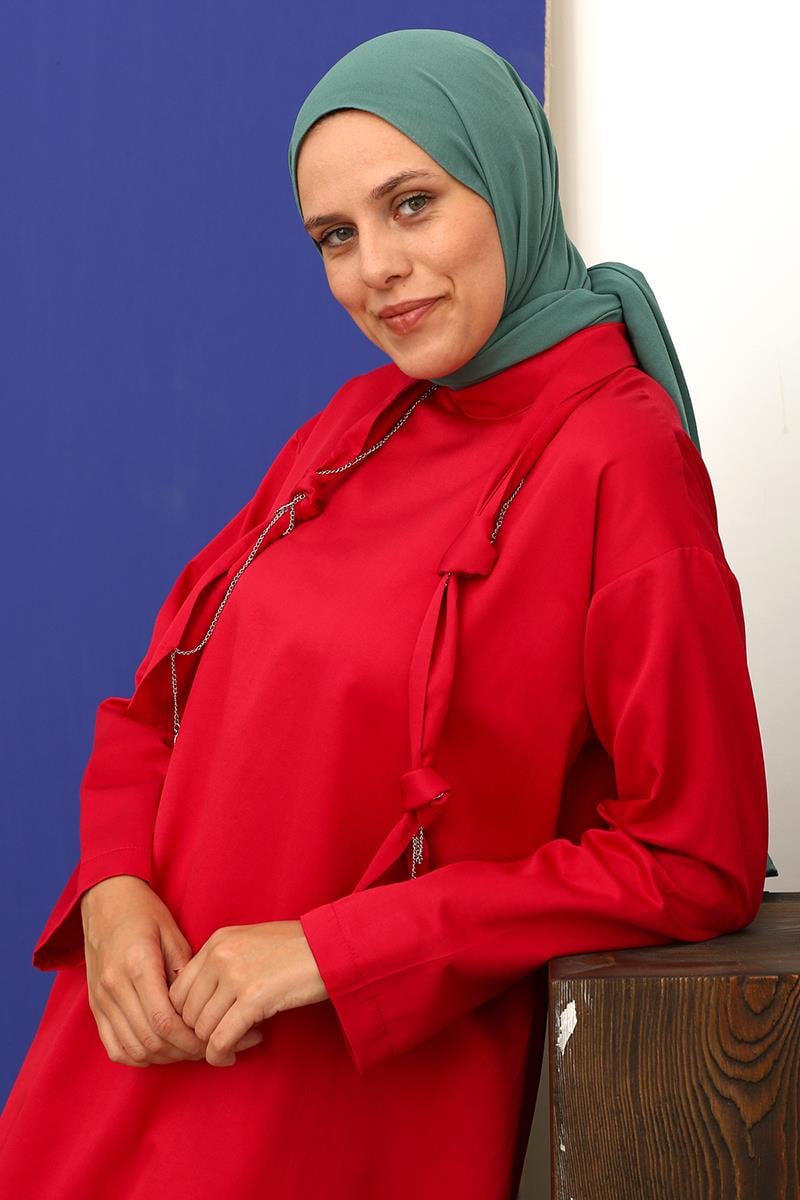 Yakası Düğümlü Zincirli Uzun Tunik