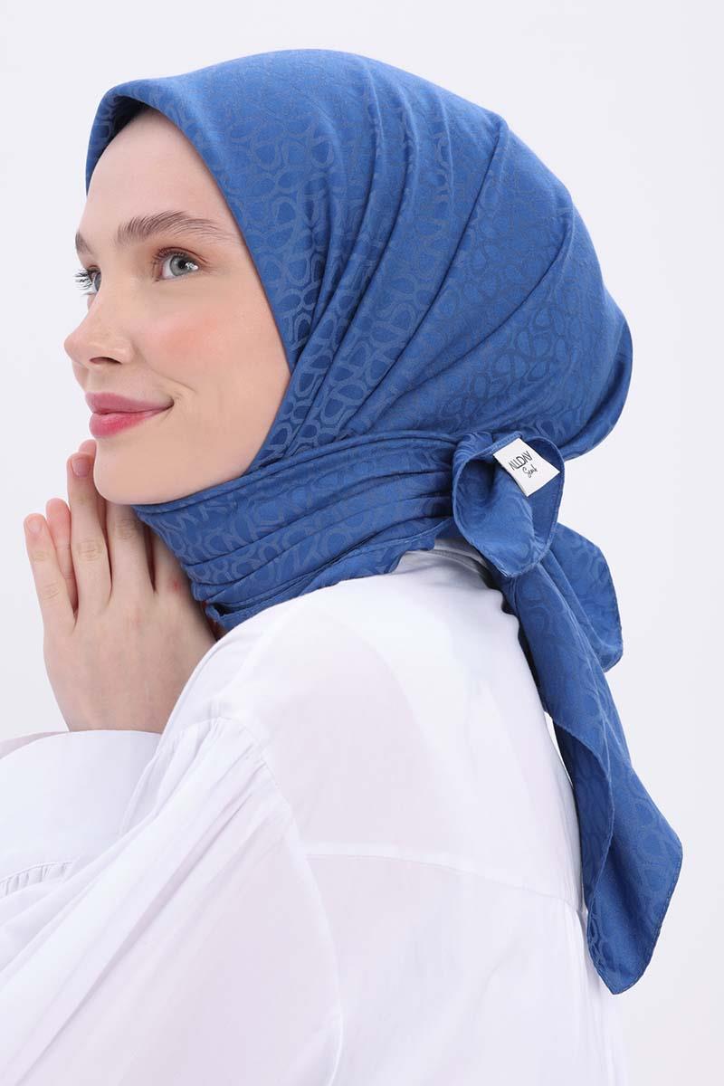 Kot Mavisi-Desenli Jakar Eşarp