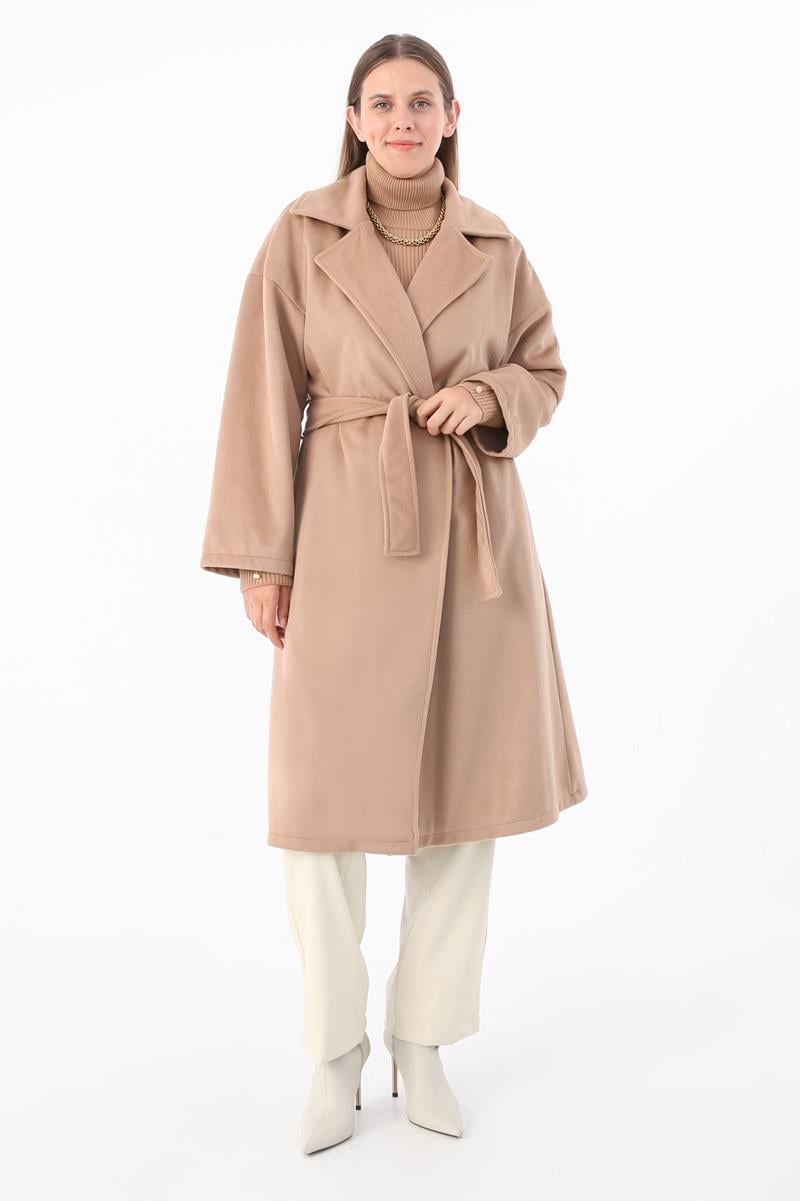 Double-breasted Collar Belted Cashmere Coat