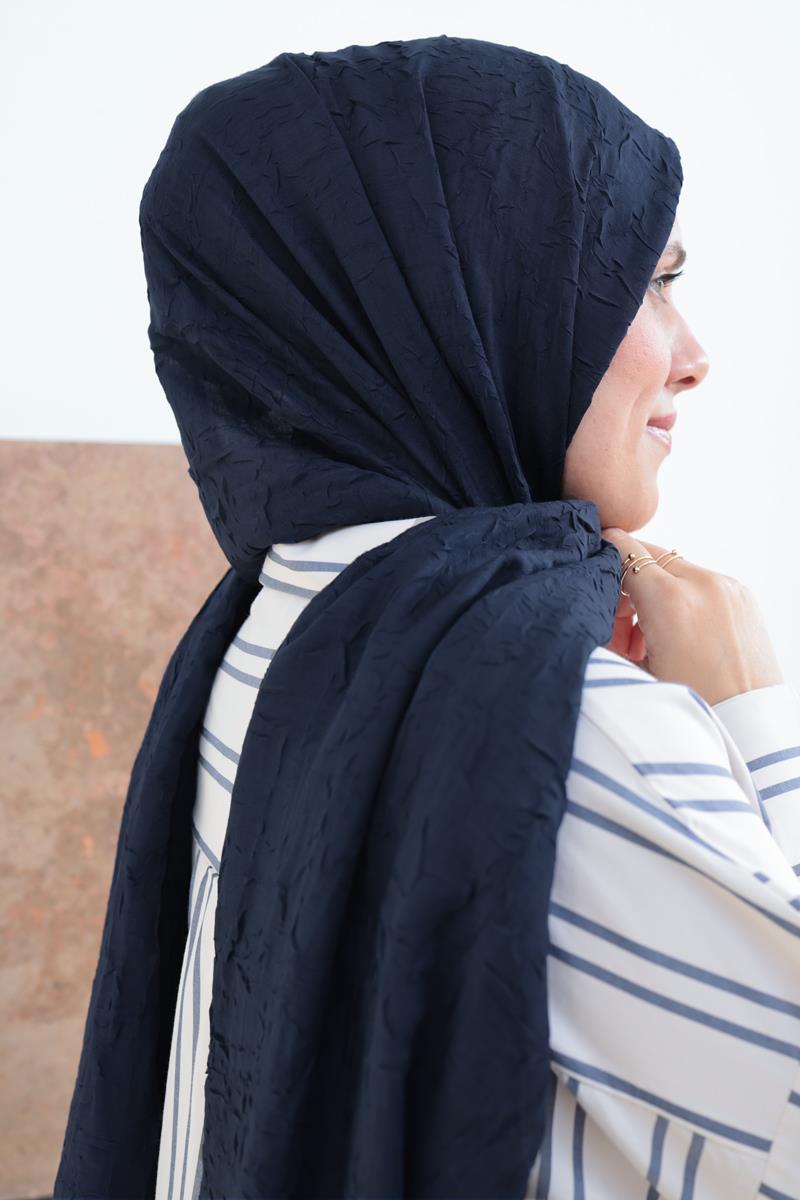 Koyu Mavi-Bambu Kraş Şal