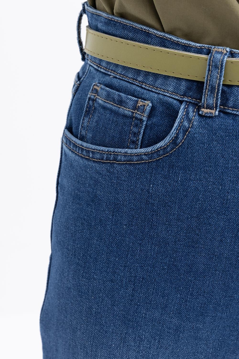 Koyu Mavi-Geniş Paça Denim Pantolon