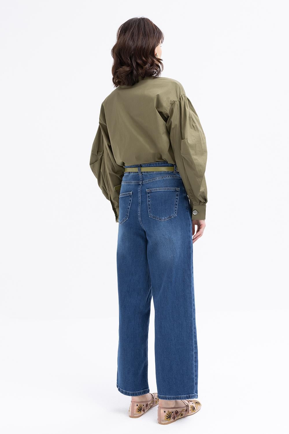 Koyu Mavi-Geniş Paça Denim Pantolon