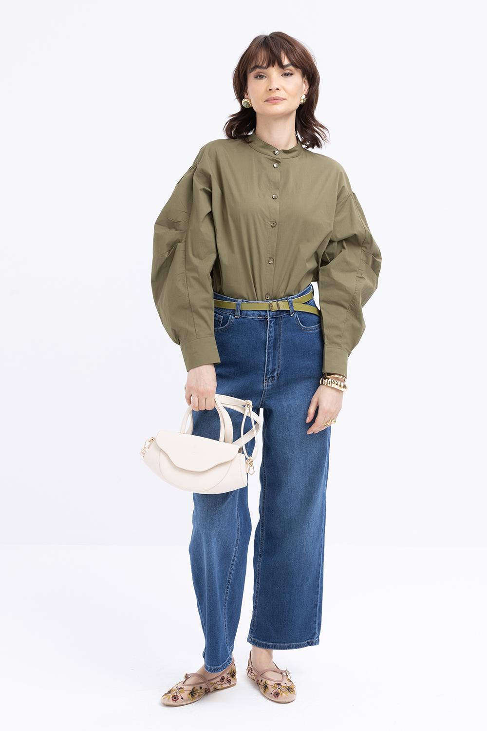 Koyu Mavi-Geniş Paça Denim Pantolon