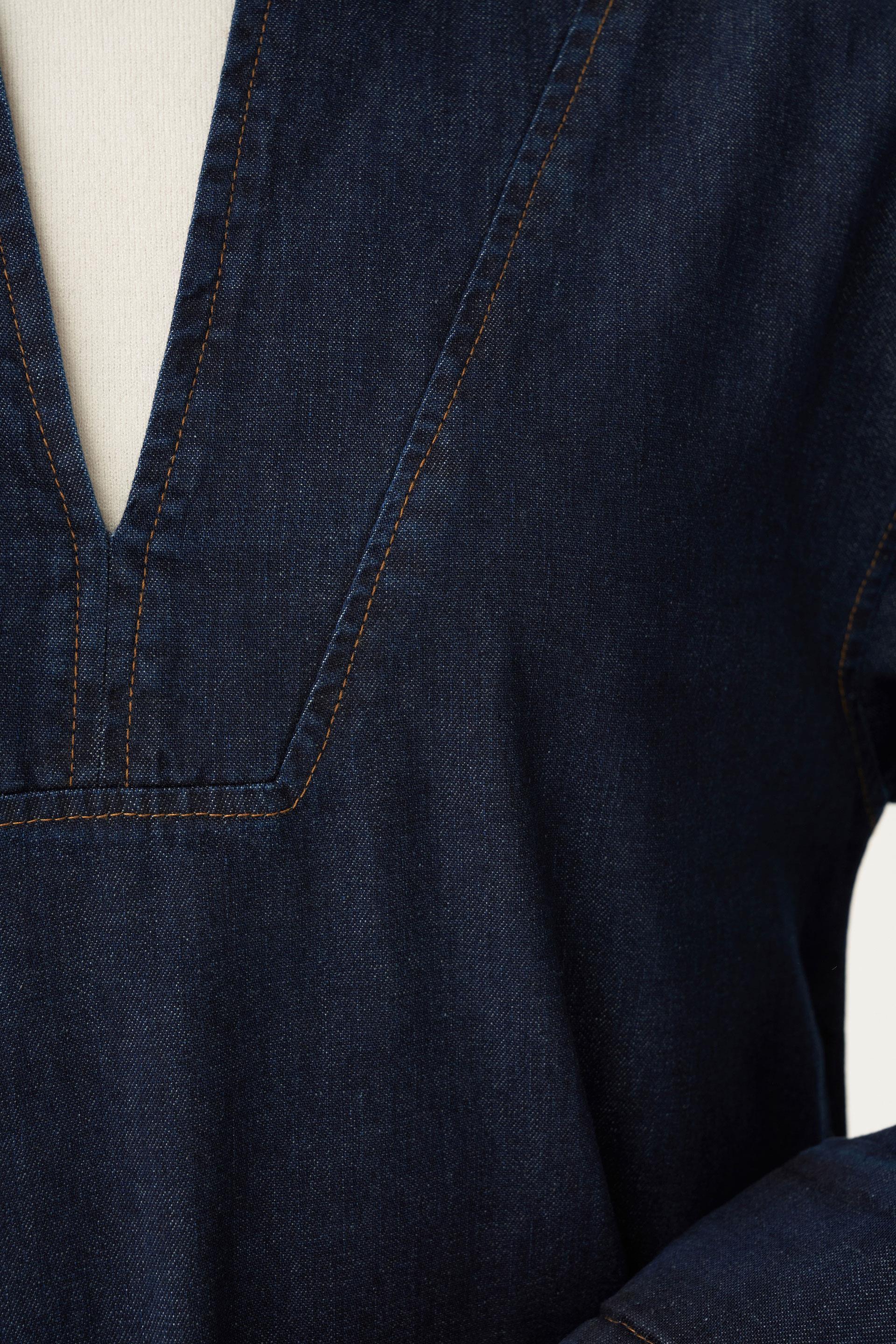 Koyu Mavi-V Yaka Denim Gömlek Tunik