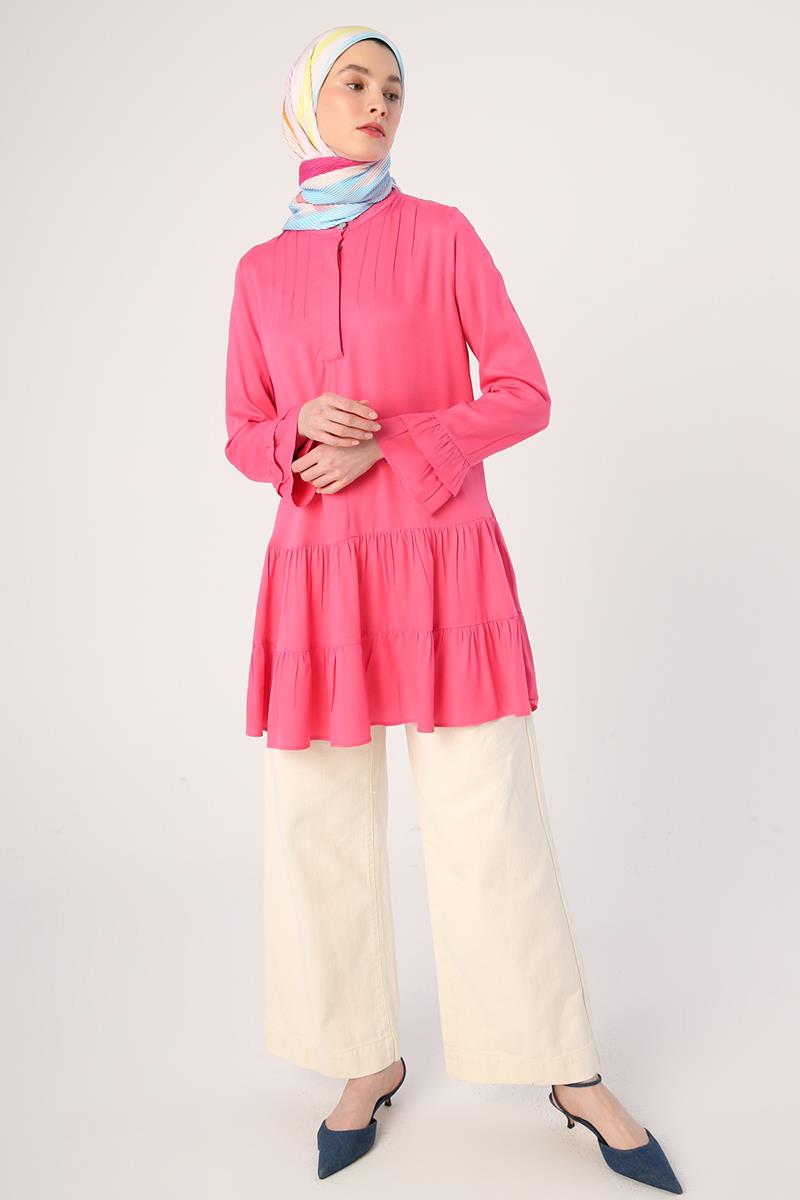 Judge Collar Half Pleated Volan Sleeve Tunic