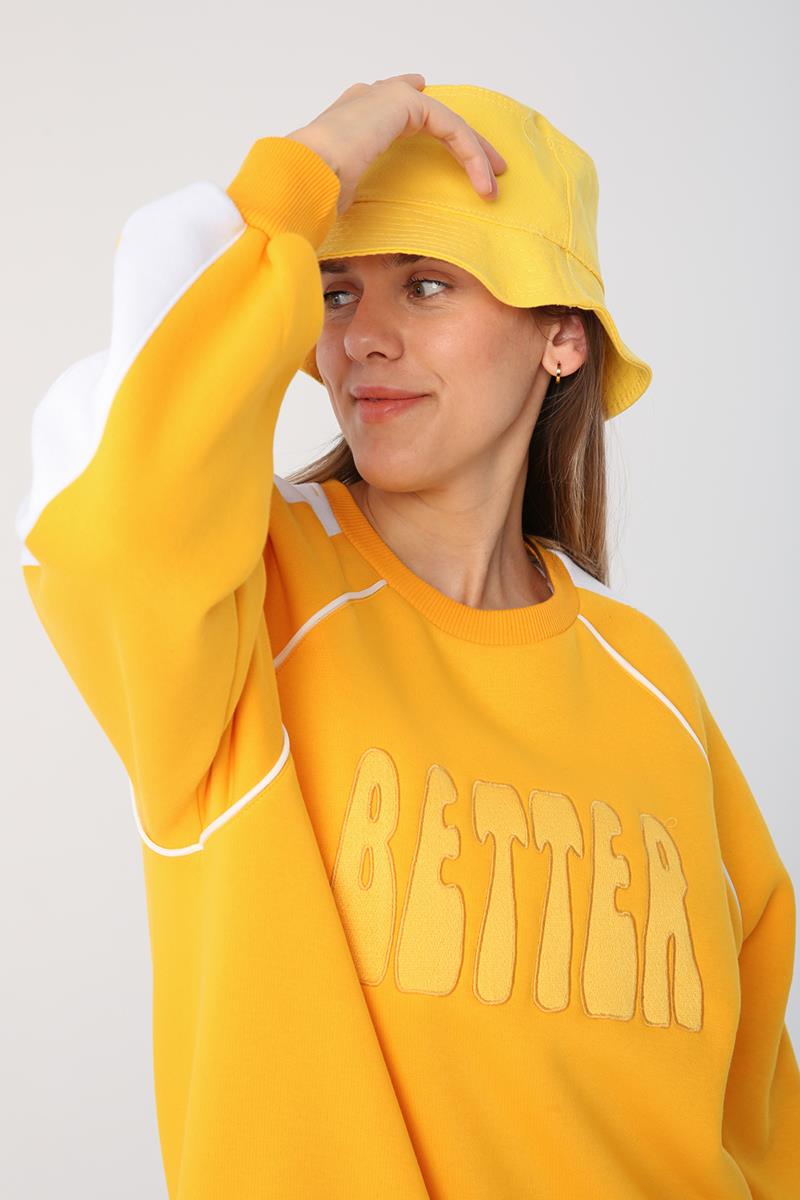 Kontrast Garnili Nakışlı Şardonlu Sweatshirt