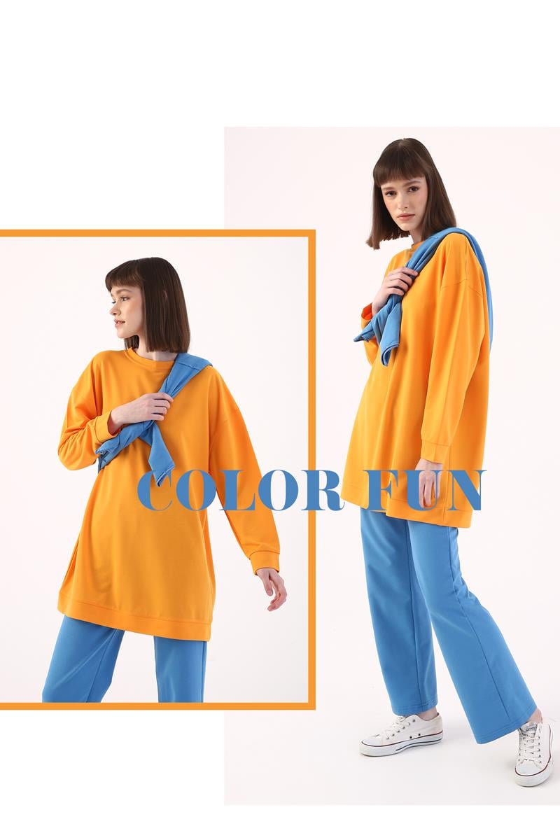 Oversize Omuzdan Fermuarlı Sweat Tunik