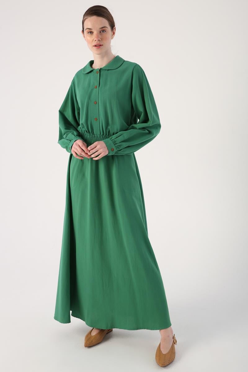 Baby Collar Elastic Waist Viscose Linen Dress