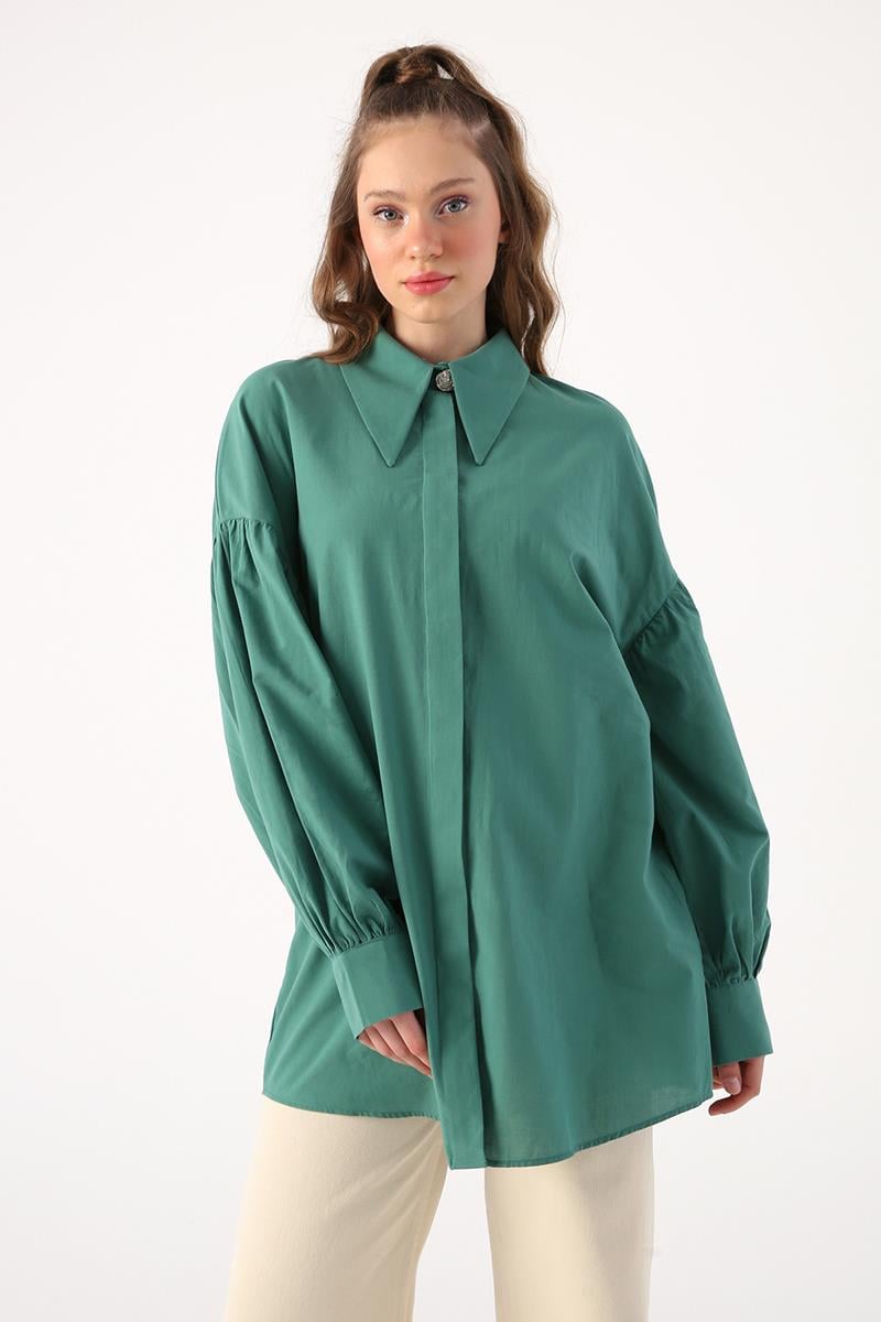 Oversize Sivri Yaka Pamuklu Gömlek Tunik