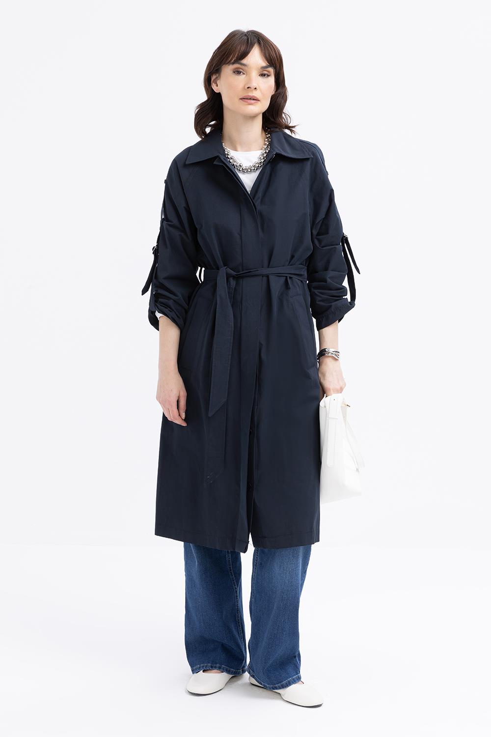 Lacivert-Cepli Apoletli Trençkot