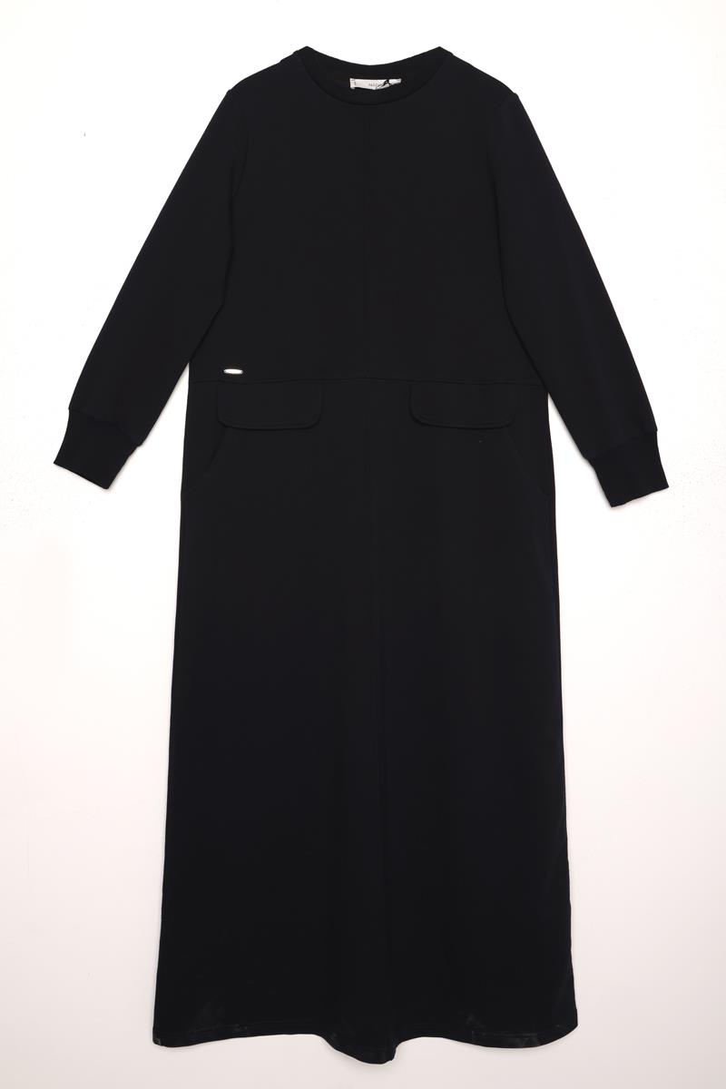 Nervürlü Cepli Örme Elbise