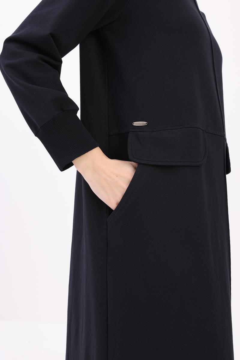 Nervürlü Cepli Örme Elbise