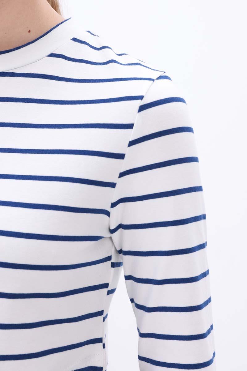 Lacivert-Ekru-Pamuklu Uzun Kollu Crop İçlik
