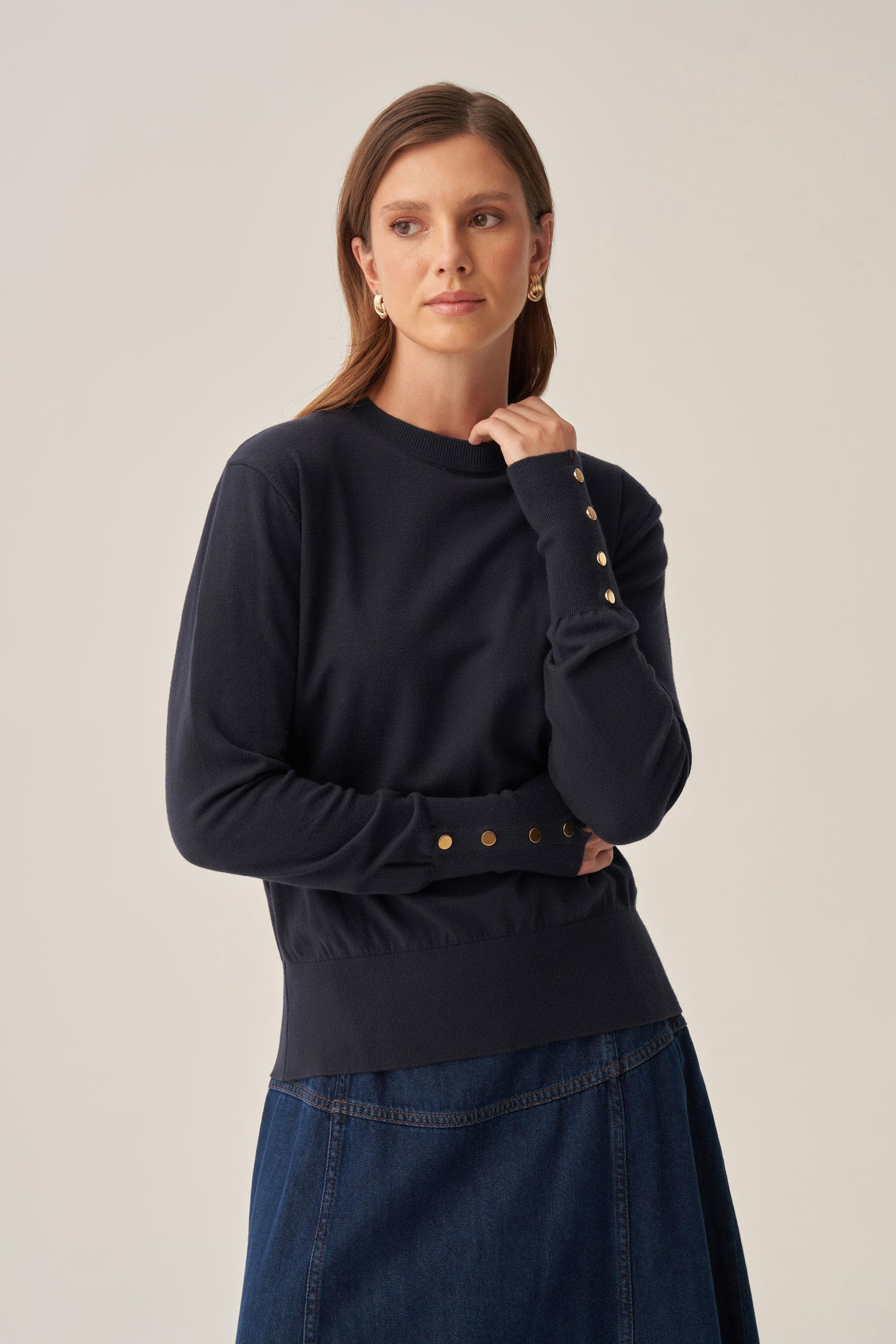 Lacivert-Gold Dügmeli Kazak