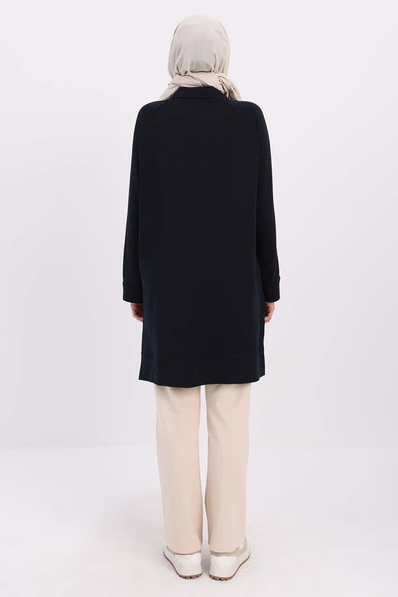 Shirt Collar Half Hidden Button Slit Tunic