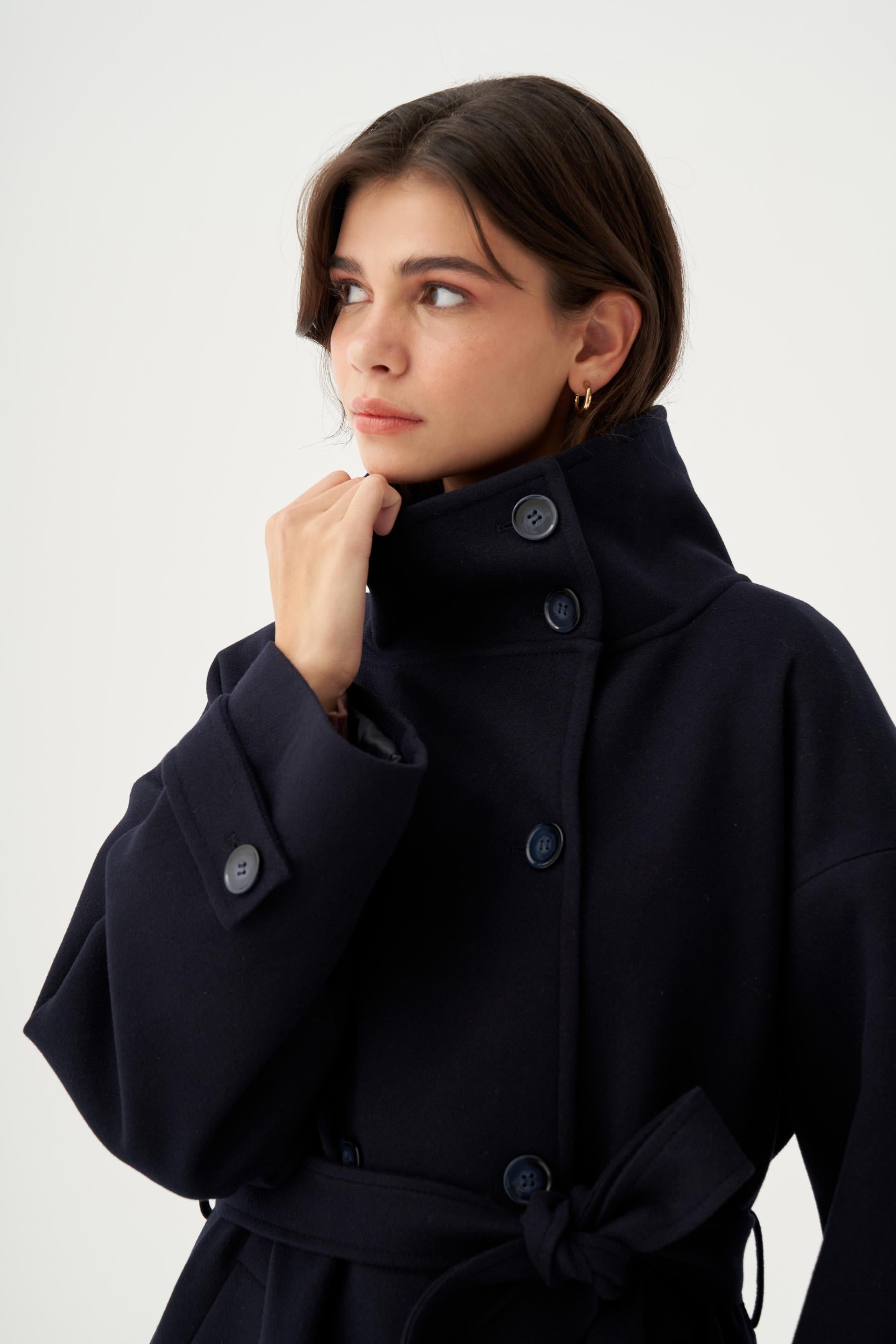 Lacivert-Hakim Yakalı Kaşe Kaban