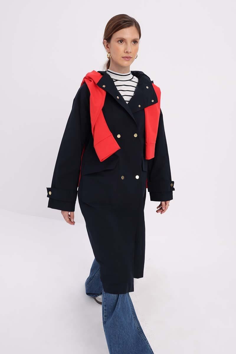 Trench Coat With Hooded Pocket