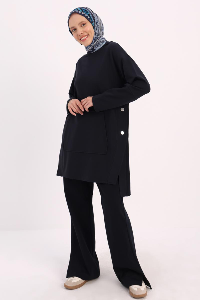 Hooded Sweat Tunic with Side Slits